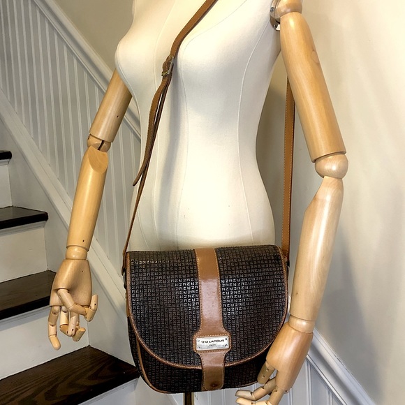 TED LAPIDUS Paris Monogram Embossed Vinyl Leather Crossbody Messenger Bag RARE - Picture 4 of 17